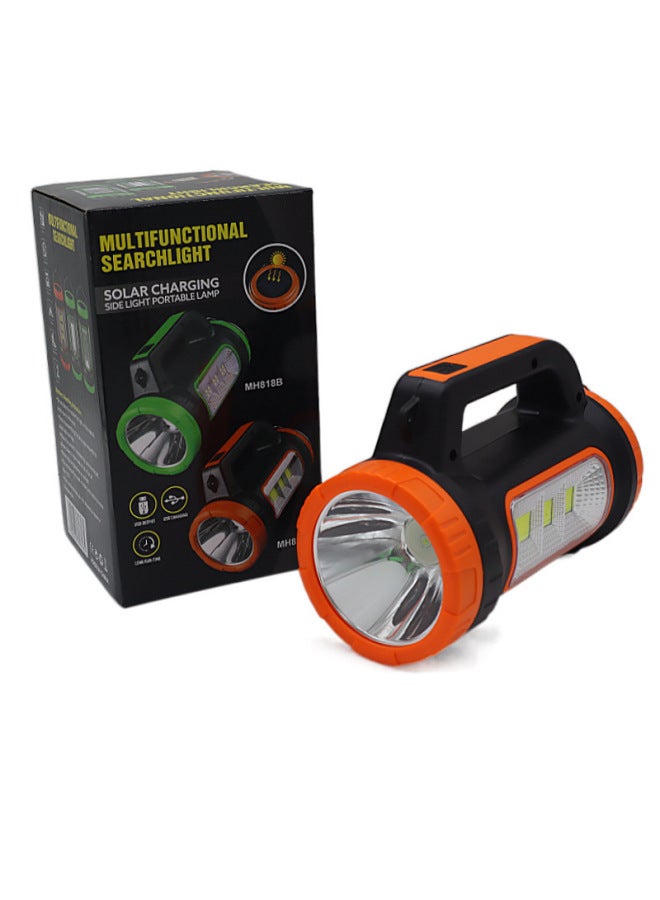 Cross-border New Solar LED Strong Light Portable Lamp With Side Lights USB Charging Outdoor Night Fishing Emergency Flashlight