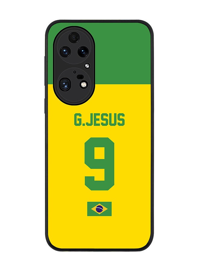 Stylizedd Rugged Black edge case for Huawei P50 Pro Slim fit Soft Case Flexible Rubber Edges Anti Drop TPU Gel Thin Cover - Football Team - Brazil Player Name - G.Jesus - Image 1