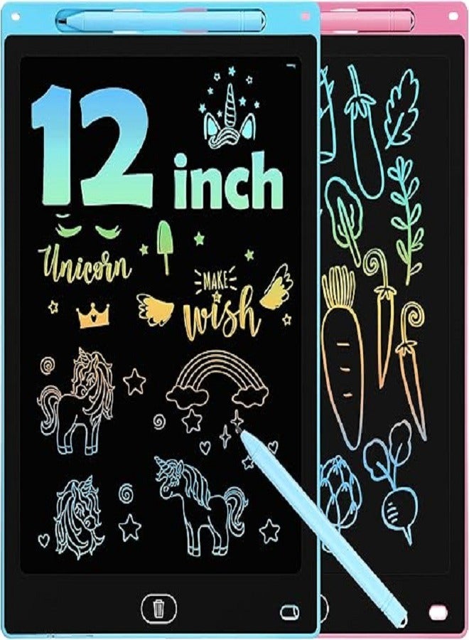 2 Pack 12 Inch LCD Writing Tablet for Kids, Colorful Doodle Board Drawing Pad for Kids, Electronic Drawing Board Erasable & Reusable, LCD Drawing Tablet for Kids Toddler Toys Gifts - Blue & Pink  - Image 1