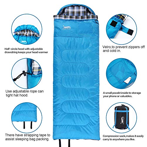 DESERT & FOX Cotton Flannel Sleeping Bags Attach Pillow, 4 Season Warm & Cold Weather Envelope Compression Sack, Lightweight & Portable Sleeping Bag for Outdoor Camping, Hiking, Traveling - Image 3
