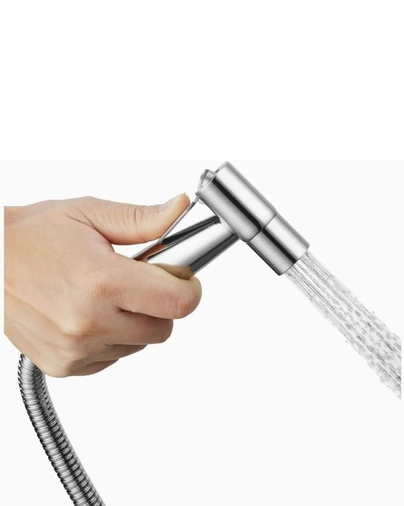 Stainless Steel Hand Shower Faucet, Silver, with 150cm Flexible Hose, Bathroom Mount Holder