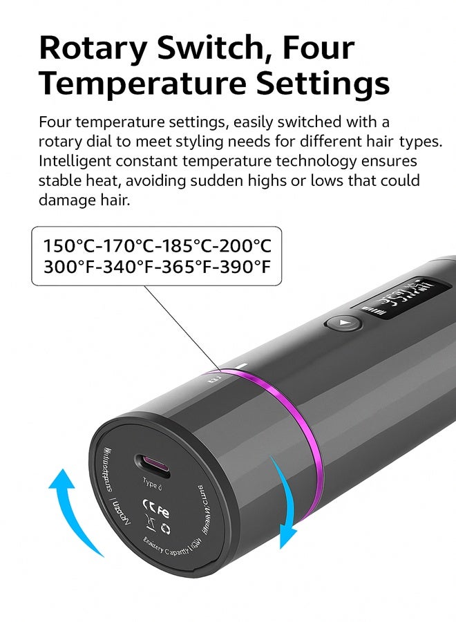 Generic Cordless Automatic Hair Curler with LCD Display, 4 Temperature Settings, Type-C Rechargeable, 4800mAh Battery, Anti-Scald Design - Black & Purple  - Image 3