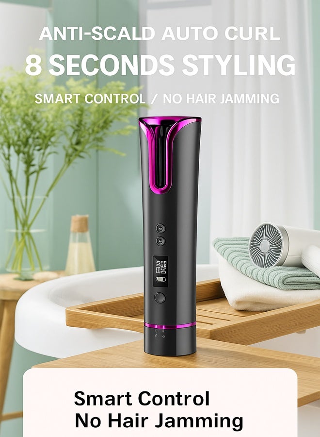 Generic Cordless Automatic Hair Curler with LCD Display, 4 Temperature Settings, Type-C Rechargeable, 4800mAh Battery, Anti-Scald Design - Black & Purple  - Image 1