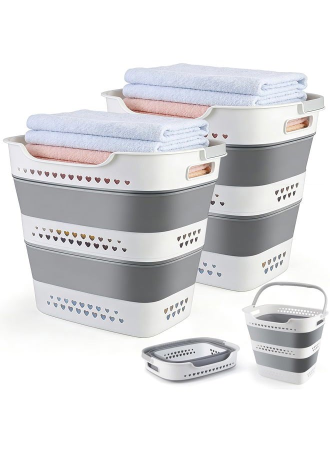 Alyster Collapsible Laundry Baskets Foldable Pop Up Laundry Hamper Plastic with Comfort Handles Folding Laundry Basket Space Saving Portable Dirty Clothes Hamper Storage Container/Organizer (Grey, 2 Packs) - Image 1