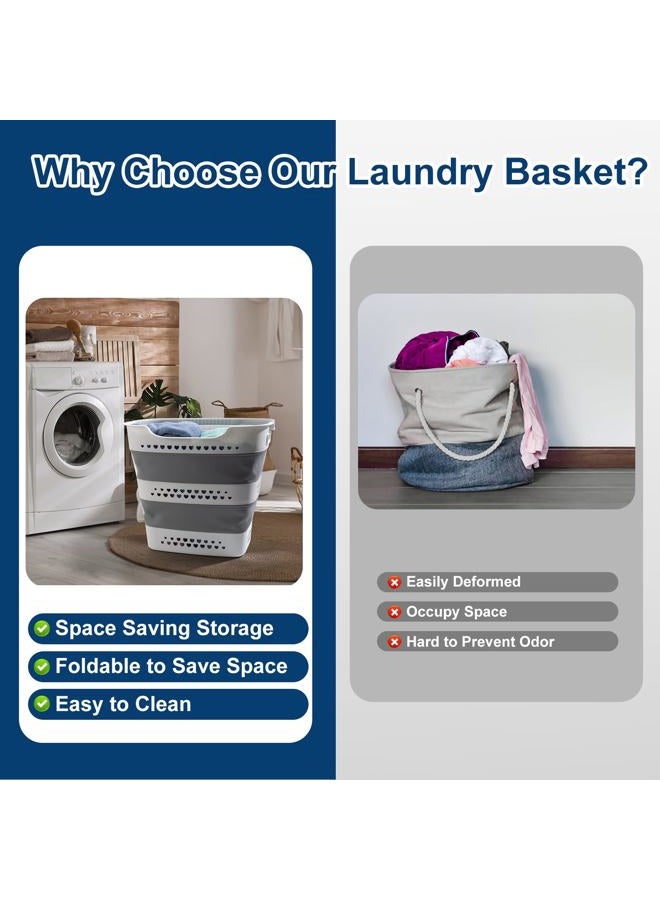 Alyster Collapsible Laundry Baskets Foldable Pop Up Laundry Hamper Plastic with Comfort Handles Folding Laundry Basket Space Saving Portable Dirty Clothes Hamper Storage Container/Organizer (Grey, 2 Packs) - Image 5