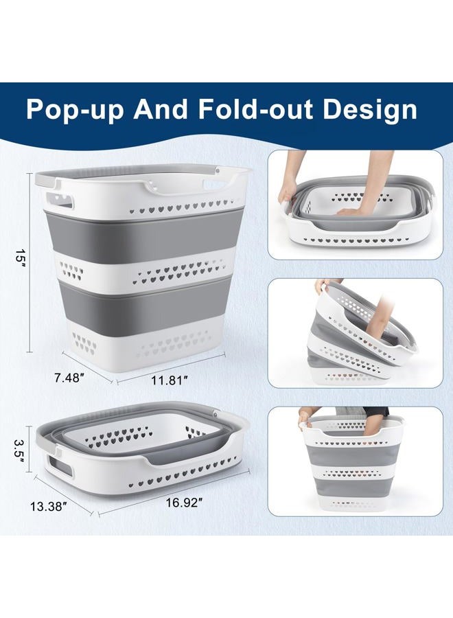 Alyster Collapsible Laundry Baskets Foldable Pop Up Laundry Hamper Plastic with Comfort Handles Folding Laundry Basket Space Saving Portable Dirty Clothes Hamper Storage Container/Organizer (Grey, 2 Packs) - Image 3