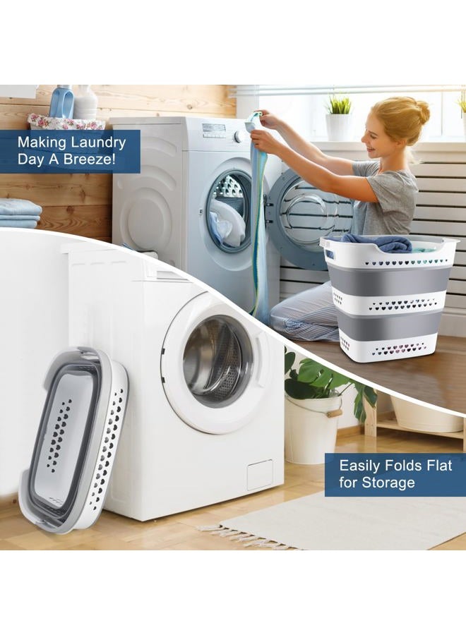 Alyster Collapsible Laundry Baskets Foldable Pop Up Laundry Hamper Plastic with Comfort Handles Folding Laundry Basket Space Saving Portable Dirty Clothes Hamper Storage Container/Organizer (Grey, 2 Packs) - Image 2