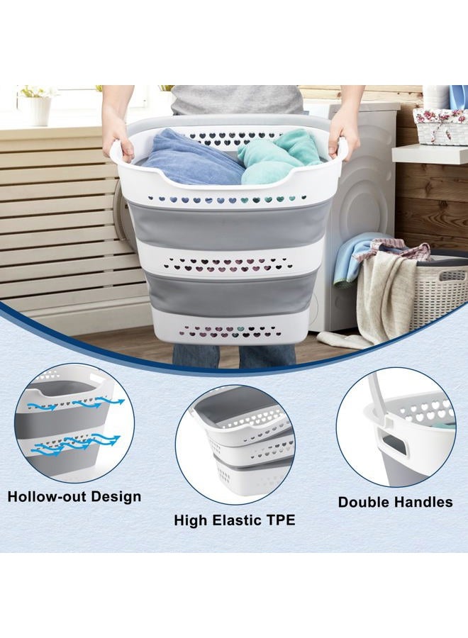 Alyster Collapsible Laundry Baskets Foldable Pop Up Laundry Hamper Plastic with Comfort Handles Folding Laundry Basket Space Saving Portable Dirty Clothes Hamper Storage Container/Organizer (Grey, 2 Packs) - Image 4