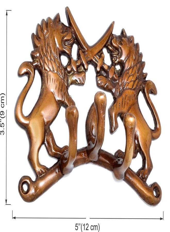Two Moustaches Brass Fighting Lions Key Holder, Multicolor, Decorative Fighting Lion Figurine with Wall Hooks,Key Stand Key Holder, for Home,Office,Villa, 4 Hook, Brass, Pack of 1 - Image 4