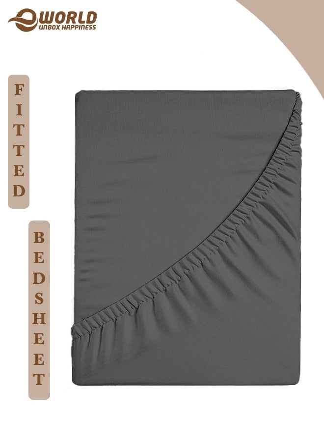 إي وورلد ملاءة سرير ميكروفايبر باللون الرمادي بجيب عميق لتناسب محكم، قابلة للتنفس، قابلة للغسل بالغسالة للحماية المثلى، متوفرة بمقاسات كينغ، كوين وسنجل، بدون غطاء وسادة - Image 1