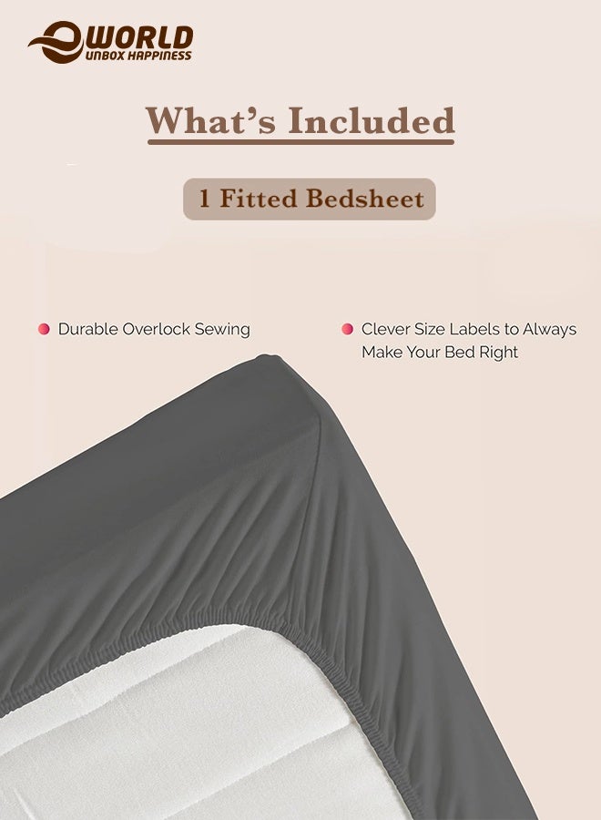 إي وورلد ملاءة سرير ميكروفايبر باللون الرمادي بجيب عميق لتناسب محكم، قابلة للتنفس، قابلة للغسل بالغسالة للحماية المثلى، متوفرة بمقاسات كينغ، كوين وسنجل، بدون غطاء وسادة - Image 3