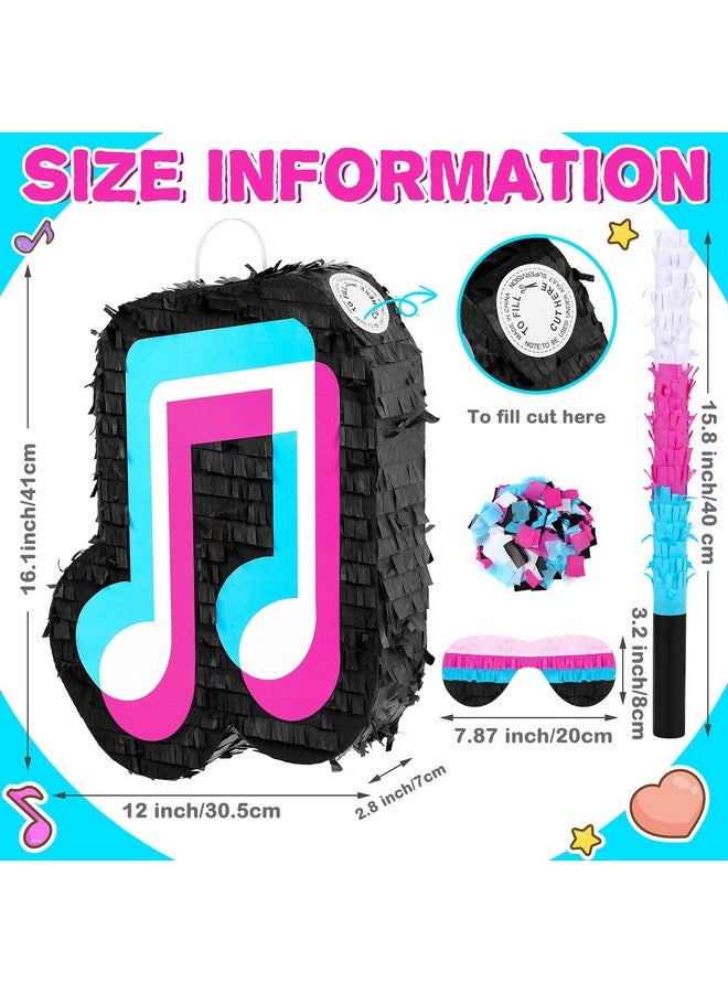 Sosation Small Music Party Pinata Birthday Party Decorations Dj Short Video Party Social Media Theme Party Baby Shower With Wooden Stick Paper Blindfold Confetti Set For Boys Girls Adults 16.1 X 12 X 2.8 Inch - Image 3