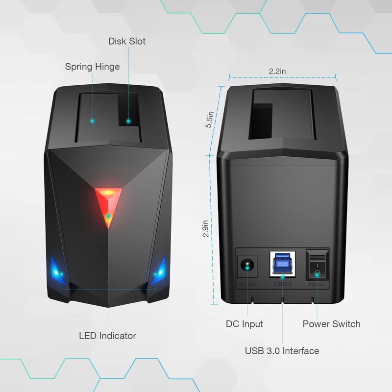 Tobo Hard Drive Docking Station, USB 3.0 Docking Station for 2.5 3.5 inch SATA HDD SSD, Hard Drive Enclosure with 12V Power Adapter, Support Maximum 18TB Hard Drive TD-YPZ110B - Image 3