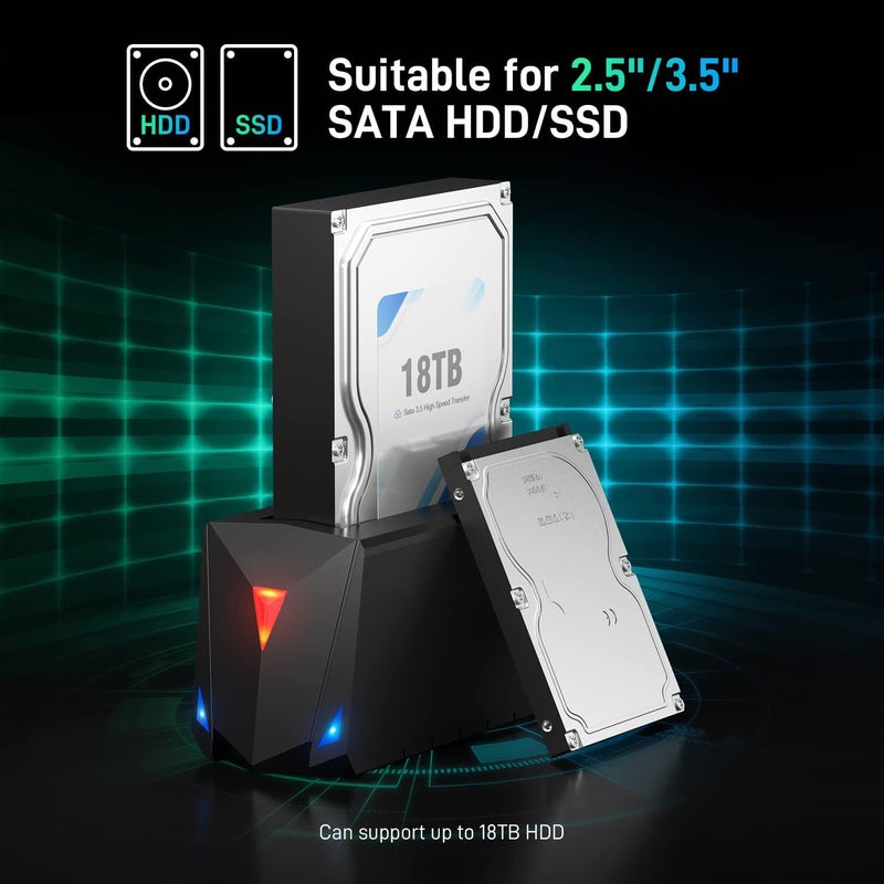 Tobo Hard Drive Docking Station, USB 3.0 Docking Station for 2.5 3.5 inch SATA HDD SSD, Hard Drive Enclosure with 12V Power Adapter, Support Maximum 18TB Hard Drive TD-YPZ110B - Image 2