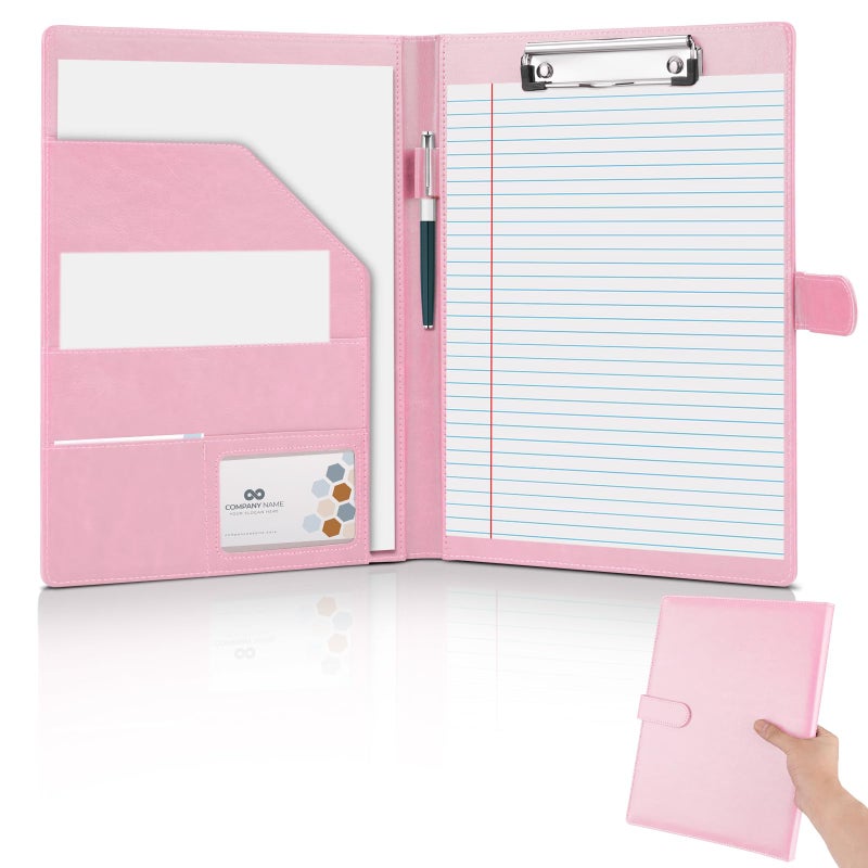 JTTJDB Professional Padfolio, Multi Function Faux Leather Portfolio Binder with Clipboard - Interview Resume Folder, Legal Document, Business Card Holder, for Office, Conference, Interviews (Pink) - Image 1
