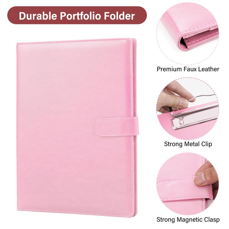 JTTJDB Professional Padfolio, Multi Function Faux Leather Portfolio Binder with Clipboard - Interview Resume Folder, Legal Document, Business Card Holder, for Office, Conference, Interviews (Pink) - Image 4
