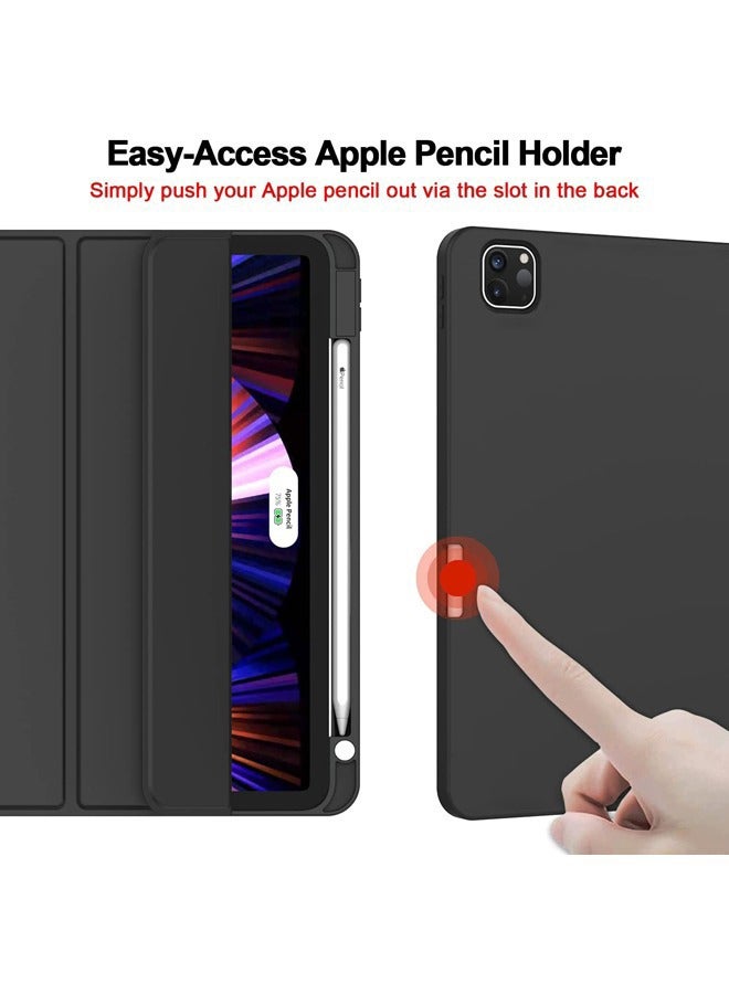 Rock Pow New iPad Pro 12.9 Inch Case 2022/2021/2020 6th/5th/4th Gen with Pencil Holder Smart iPad Case Support Touch ID and Auto Wake/Sleep with Auto 2nd Gen Pencil Charging Black - Image 4