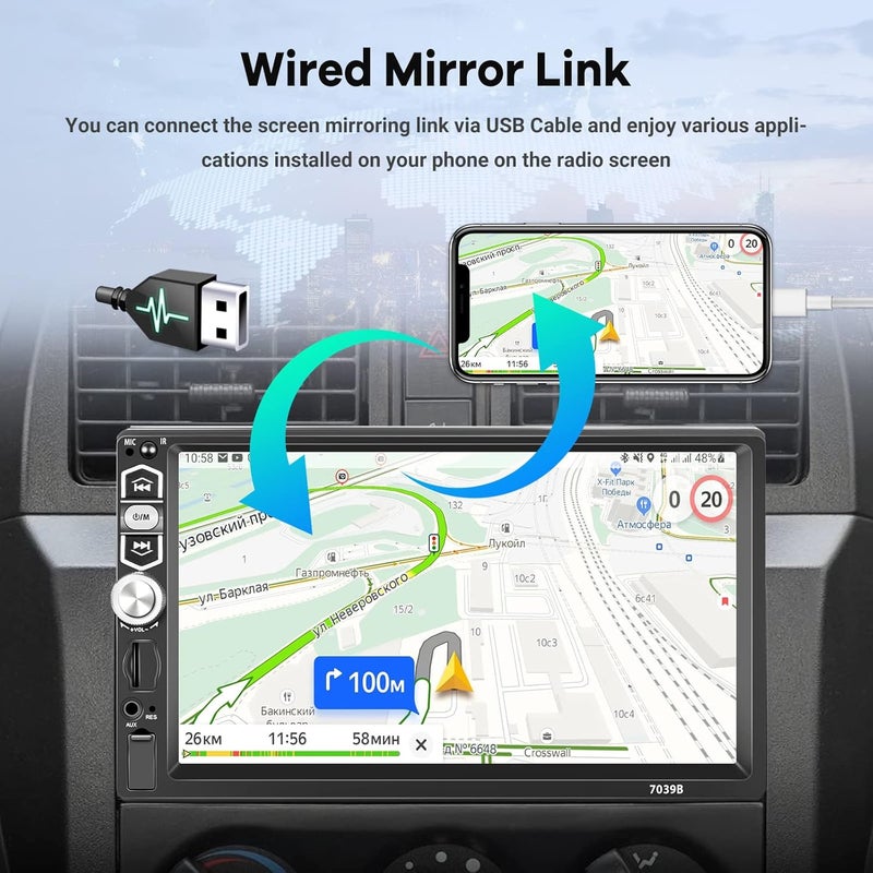 EKAT ستيريو سيارة EKAT أحادي الدين مع Apple Carplay وAndroid Auto سلكي، شاشة تعمل باللمس 7 بوصة، بلوتوث، راديو FM، كاميرا خلفية - Image 3