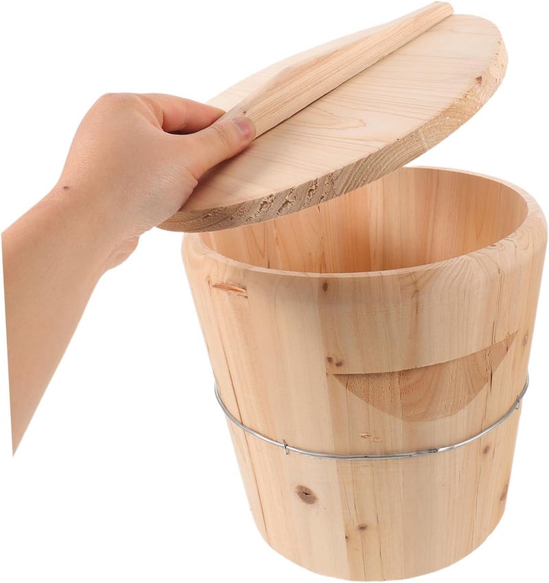 Wooden Towel Heating Bucket 25x25x25cm with Lid Sauna Bucket for Hot Towel Steaming and Bathroom Spa Use - Image 4