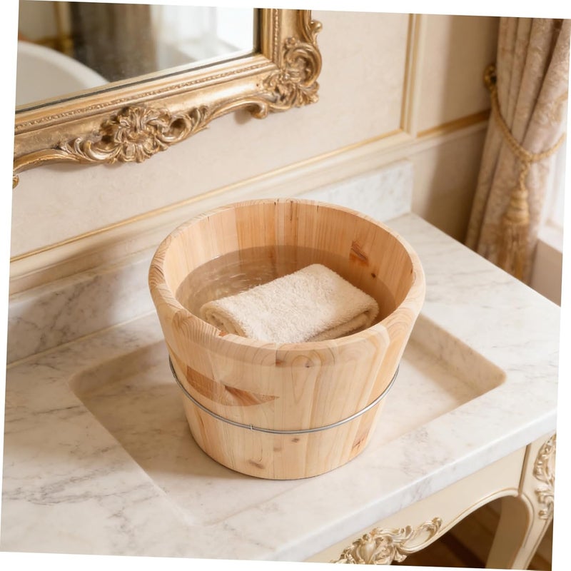 Wooden Towel Heating Bucket 25x25x25cm with Lid Sauna Bucket for Hot Towel Steaming and Bathroom Spa Use - Image 5