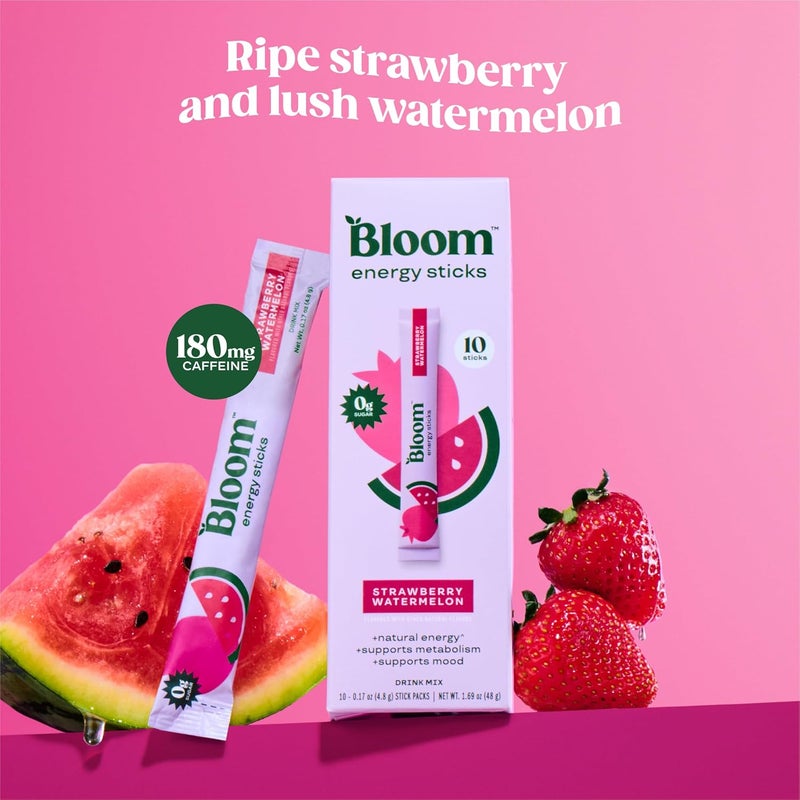 Bloom Nutrition باكيتات مسحوق مشروب الطاقة بنكهة الفراولة والبطيخ من بلوم نيوترشن - خالي من السكر، كافيين طبيعي، 10 أعواد - Image 3