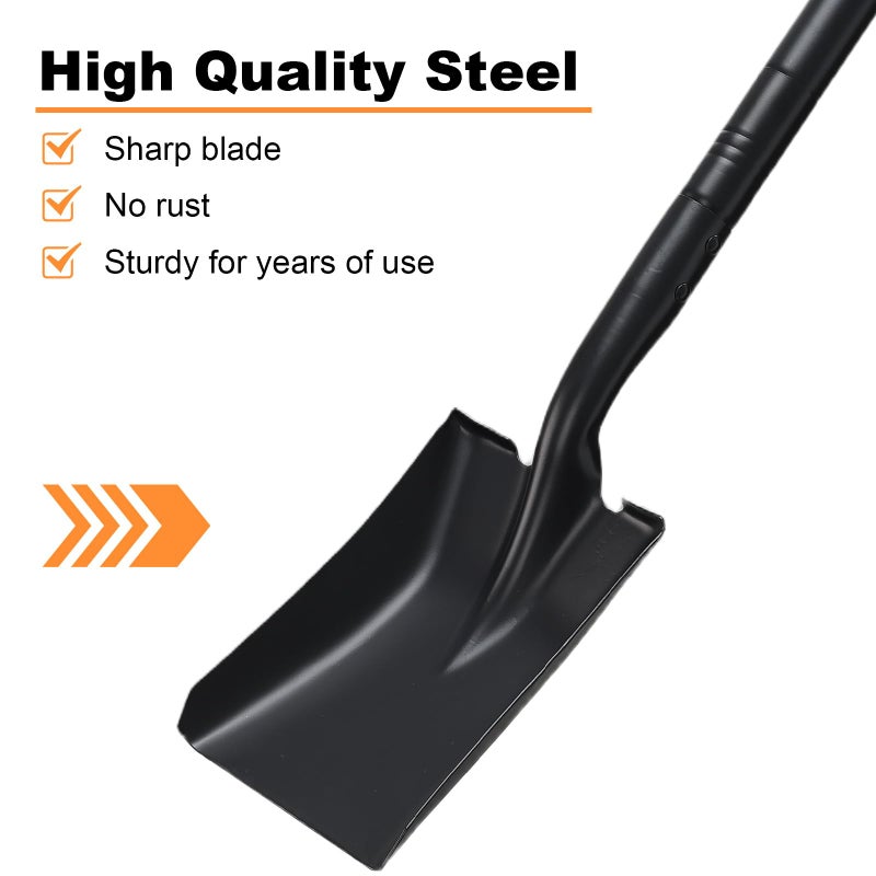 Pragmatist Small Square Shovel 43.3Inches Small Shovel with Metal Handle Garden Tool for Camping Farming Gardening Digging, Black - Image 4