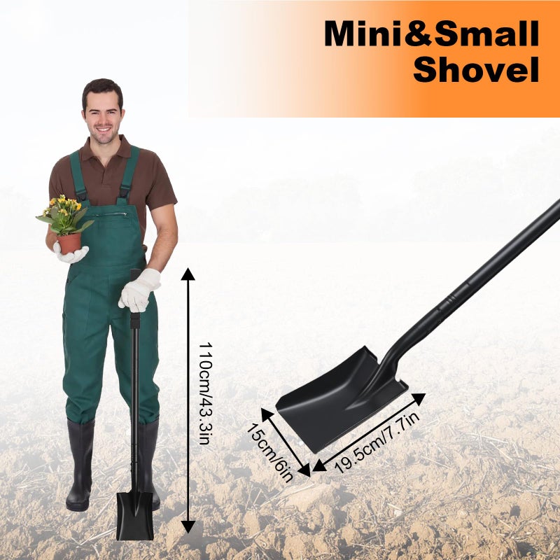 Pragmatist Small Square Shovel 43.3Inches Small Shovel with Metal Handle Garden Tool for Camping Farming Gardening Digging, Black - Image 3