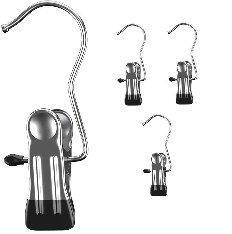 Gopendra Gopendra Multipurpose Clip Hook Hanger Hanging Pins Stainless Steel Laundry Clips with Hooks for Clothing Glove Shoe Garment Photos Home Decoration Pack of 4 - Image 1