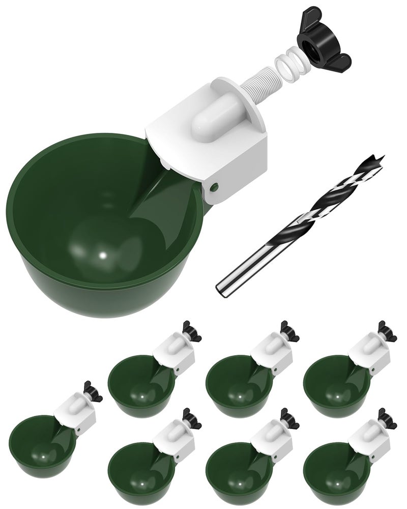 Psarnuk Chicken Waterer Cups 8 Pack Automatic Poultry Drinker Feeder Kit for Chickens Ducks Turkeys Quail Bunnies DIY Gravity Fed Bucket Water Dispenser with 38 Drill Bit Green - Image 2