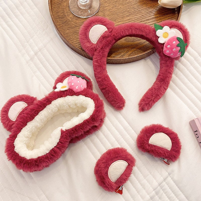 Generic Strawberry Bear Plush Hairband 2022 Special offer 3 pieces