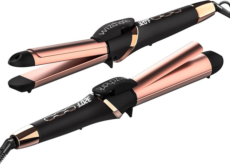 WIZCHARK Hair Iron Straightener and Curler for Short  Long Hair 125 Inch Ceramic and Tourmaline 4 Temps for All Hair Types Dual Voltage Auto ShutOff Includes HeatResistant Glove Rose Gold 
