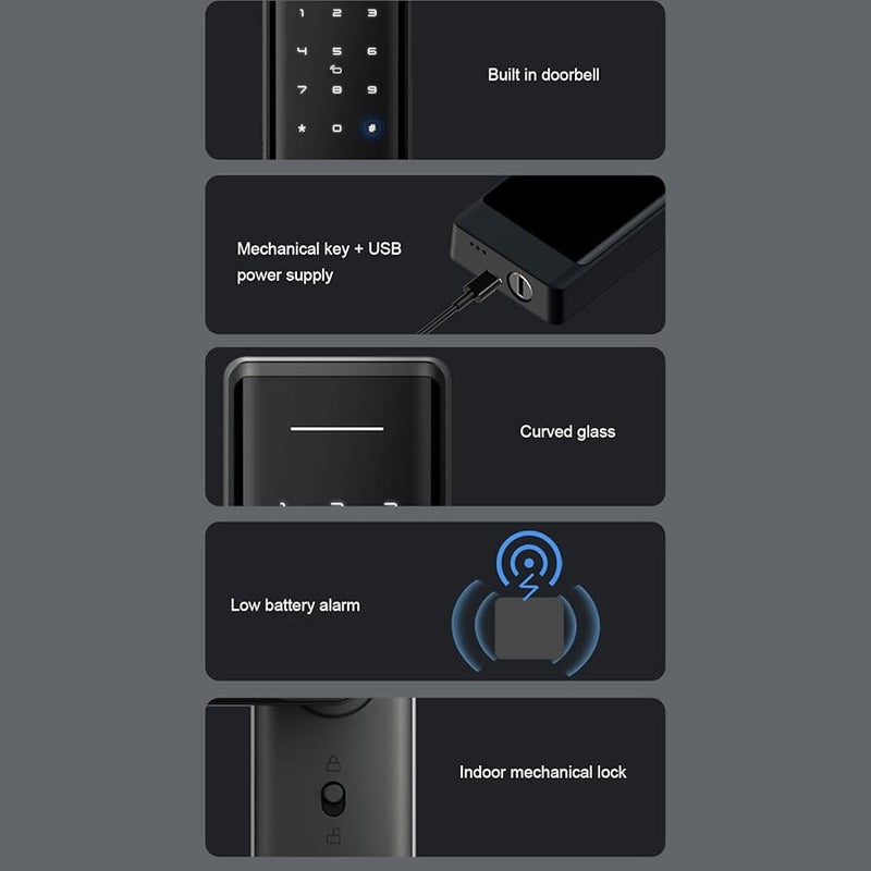 Asixxsix Smart Fingerprint Door Lock 5 in 1 Keyless Entry Keypad with Doorbell WiFi Electronic Deadbolt - Image 5
