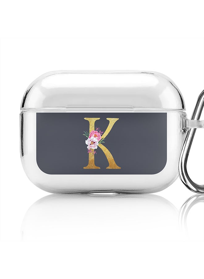 Stylizedd Classic Clear printed Case for Apple Airpods Pro Soft TPU Gel Thin Transparent Flexible Cover - Custom Monogram Initial Letter Floral Pattern Alphabet - K (Grey )  - Image 1