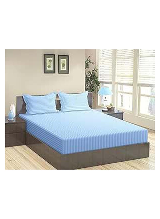 Hotel Collection HOTEL COLLECTION Stripe LightBlue Super King Fitted Sheet 200x200 cm with 2 Pillow Cases  - Image 1