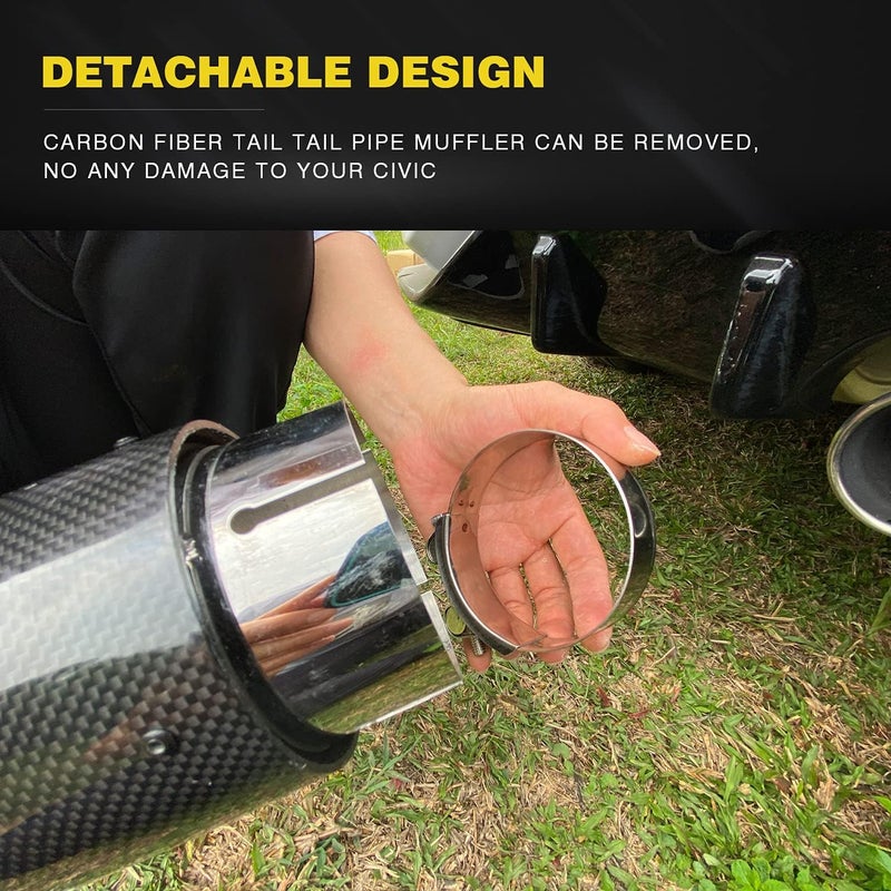 ARCHAIC Carbon Fiber Muffler Exhaust Tail Pipe for Honda Civic Hatchback 2016-2021, Exhaust Tip for 10th Gen Civic, Exhaust Cutout Stainless Steel, Pair - Image 5