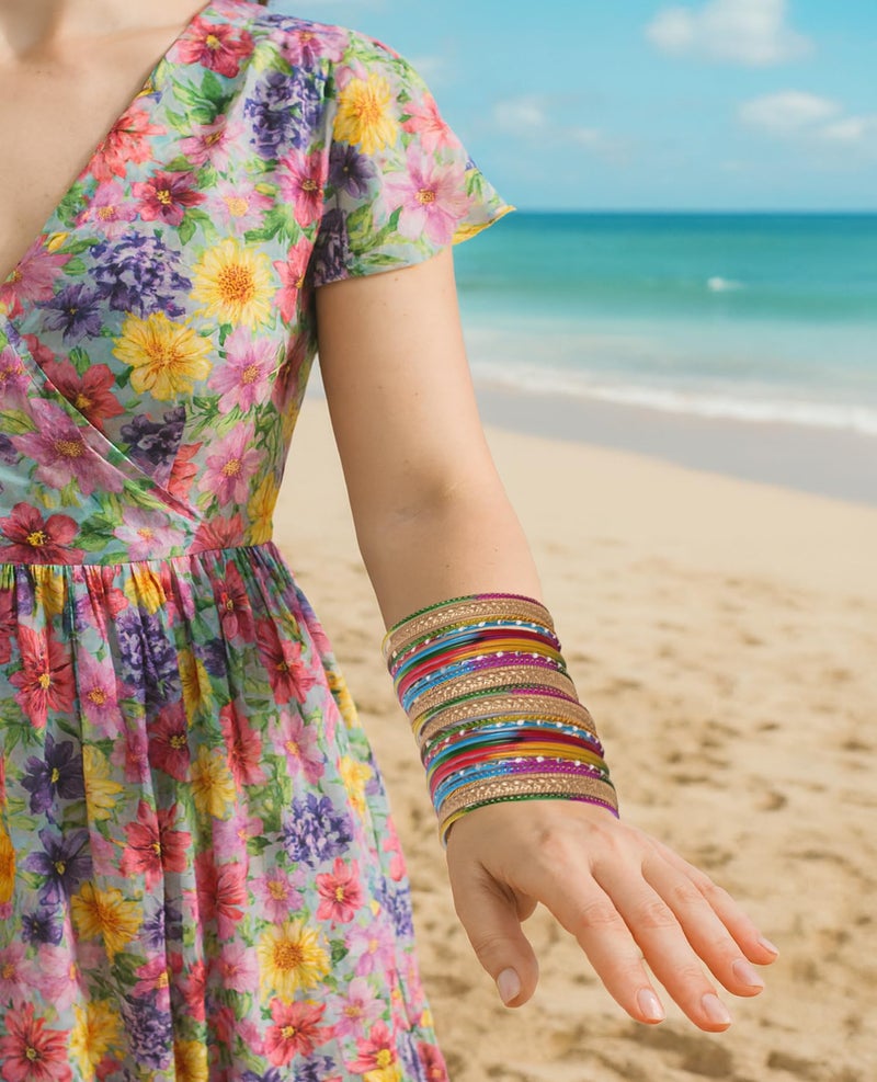 Touchstone"Colorful 2 Dozen Bangle Collection Indian Bollywood Alloy Metal Textured Multicolor Designer Jewelry Bangle Bracelets Set Of 24 In Antique Gold Tone For Women - Image 2