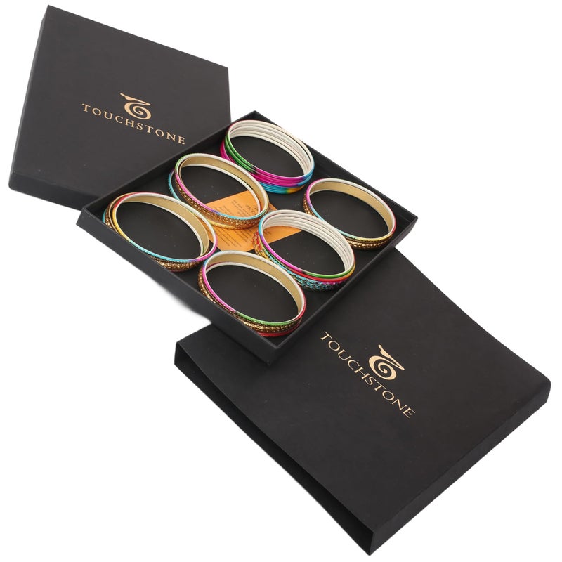 Touchstone"Colorful 2 Dozen Bangle Collection Indian Bollywood Alloy Metal Textured Multicolor Designer Jewelry Bangle Bracelets Set Of 24 In Antique Gold Tone For Women - Image 4