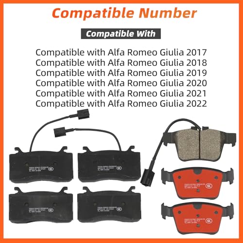 Tivora Front & Rear Ceramic Brake Pads Set Compatible with Alfa Romeo Giulia 2017 2018 2019 2020 2021 2022 Replace 68317364AA 68318394AA 68501180AA 77367733 - Image 4