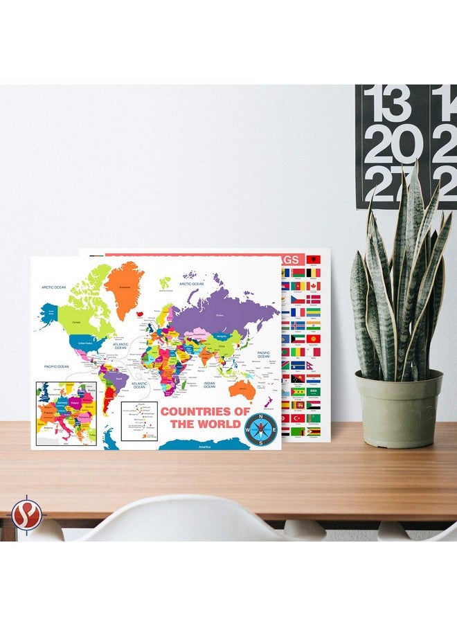 S Superfine Printing All Countries And Flags Of The World Educational Map | Great Learning Tool For Kids And Adults | 80Lb Cardstock (216Gsm) | 8.5 X 11” | 10 Per Pack  - Image 2