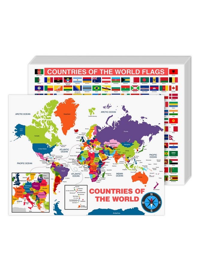 S Superfine Printing All Countries And Flags Of The World Educational Map | Great Learning Tool For Kids And Adults | 80Lb Cardstock (216Gsm) | 8.5 X 11” | 10 Per Pack  - Image 1