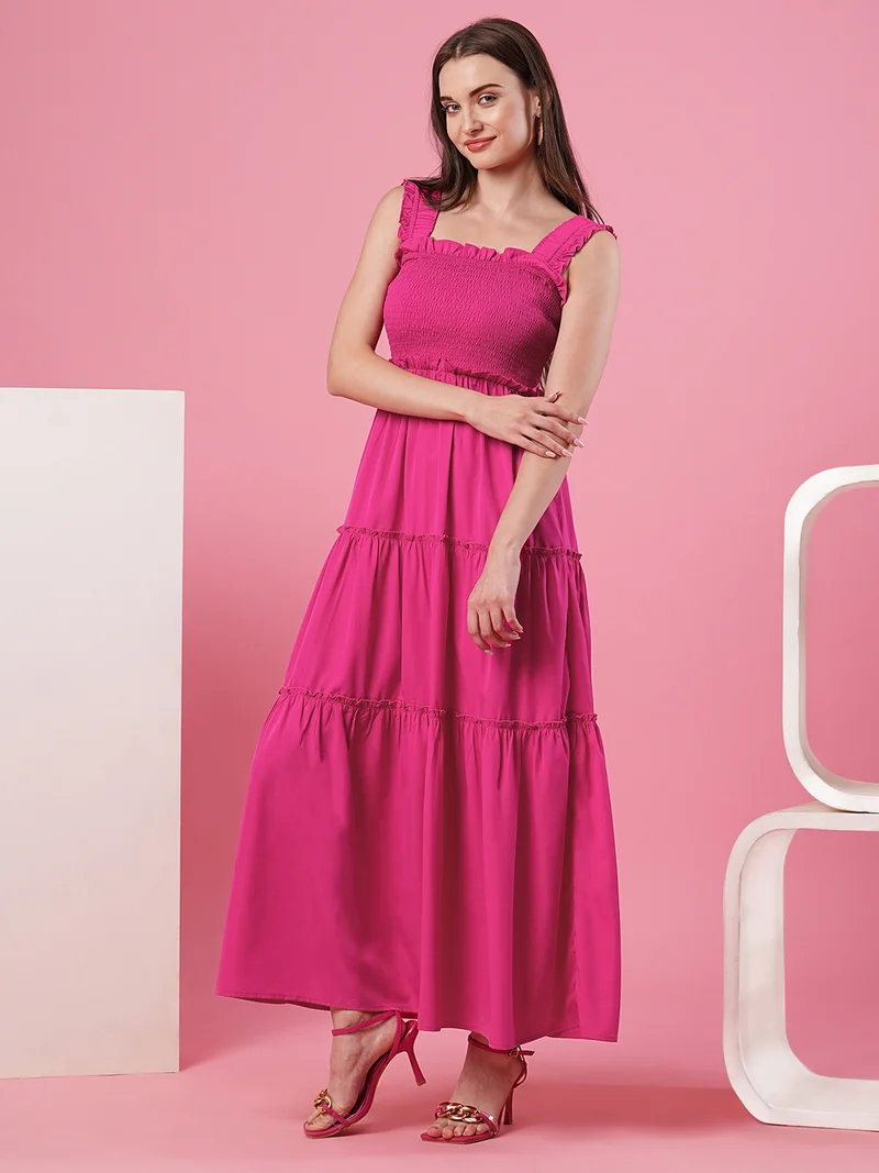 globus Women Smocked Tiered Fit & Flare Maxi Dress