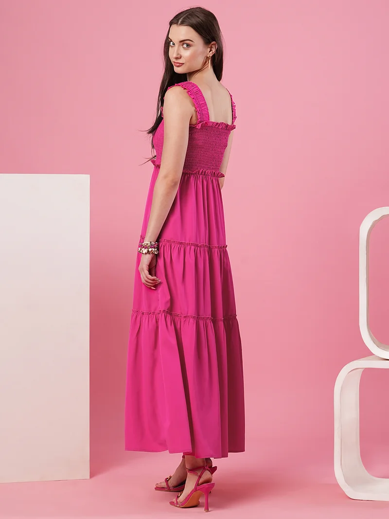 globus Women Smocked Tiered Fit & Flare Maxi Dress