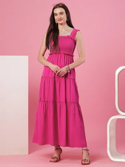 globus Women Smocked Tiered Fit & Flare Maxi Dress