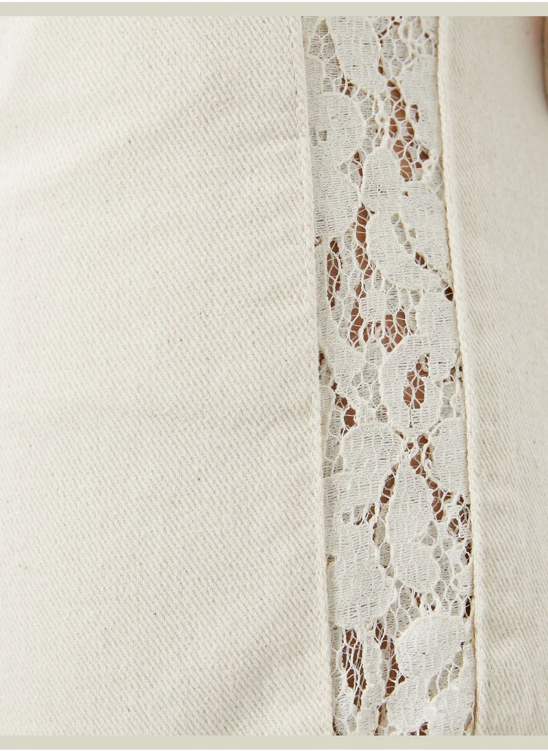 KOTON Lace Detail Medium Rise Jean Shorts