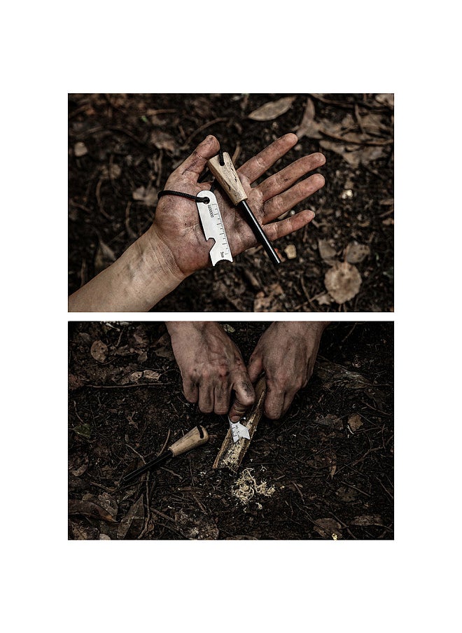 Generic - Portable Outdoor Flint Camping Accessory Survival Tools Flint Ignition Magnesium Rod and Flint Scraper Kit Wood Handle Lighter - Image 1