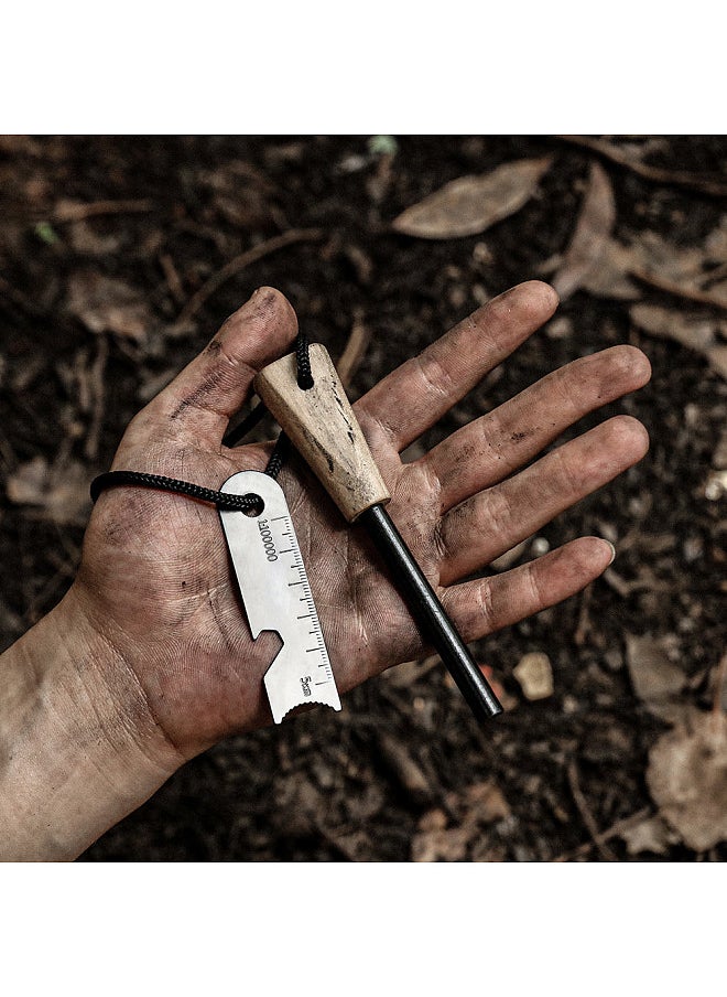 Generic - Portable Outdoor Flint Camping Accessory Survival Tools Flint Ignition Magnesium Rod and Flint Scraper Kit Wood Handle Lighter - Image 1