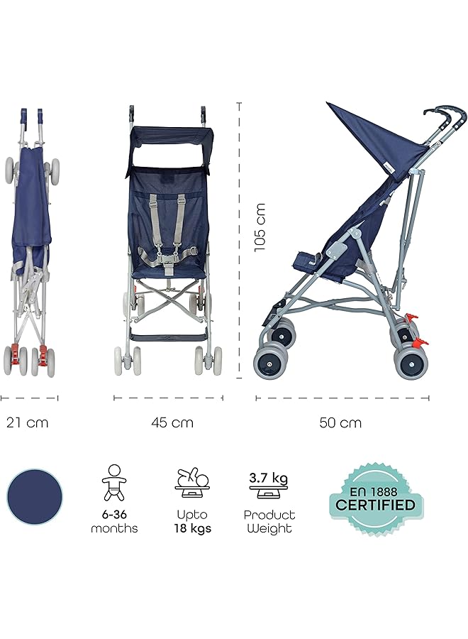 Jet Buggy Stroller For 6 Months To 4 Years Babies Dark Blue - Image 5