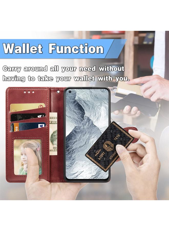 إيروريكس جراب لهاتف OPPO Realme GT Master بلون سادة مصنوع من الجلد مع مشبك وحزام وإطار للصور وفتحة للبطاقات ومحفظة ووظيفة الحامل - Image 5