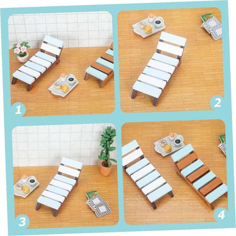 Wood Miniature Beach Lounger Chair Ornament for Home Decor Landscape Craft - Image 3