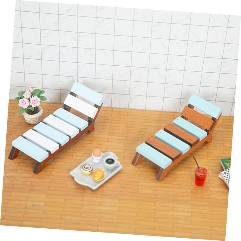 Wood Miniature Beach Lounger Chair Ornament for Home Decor Landscape Craft - Image 2